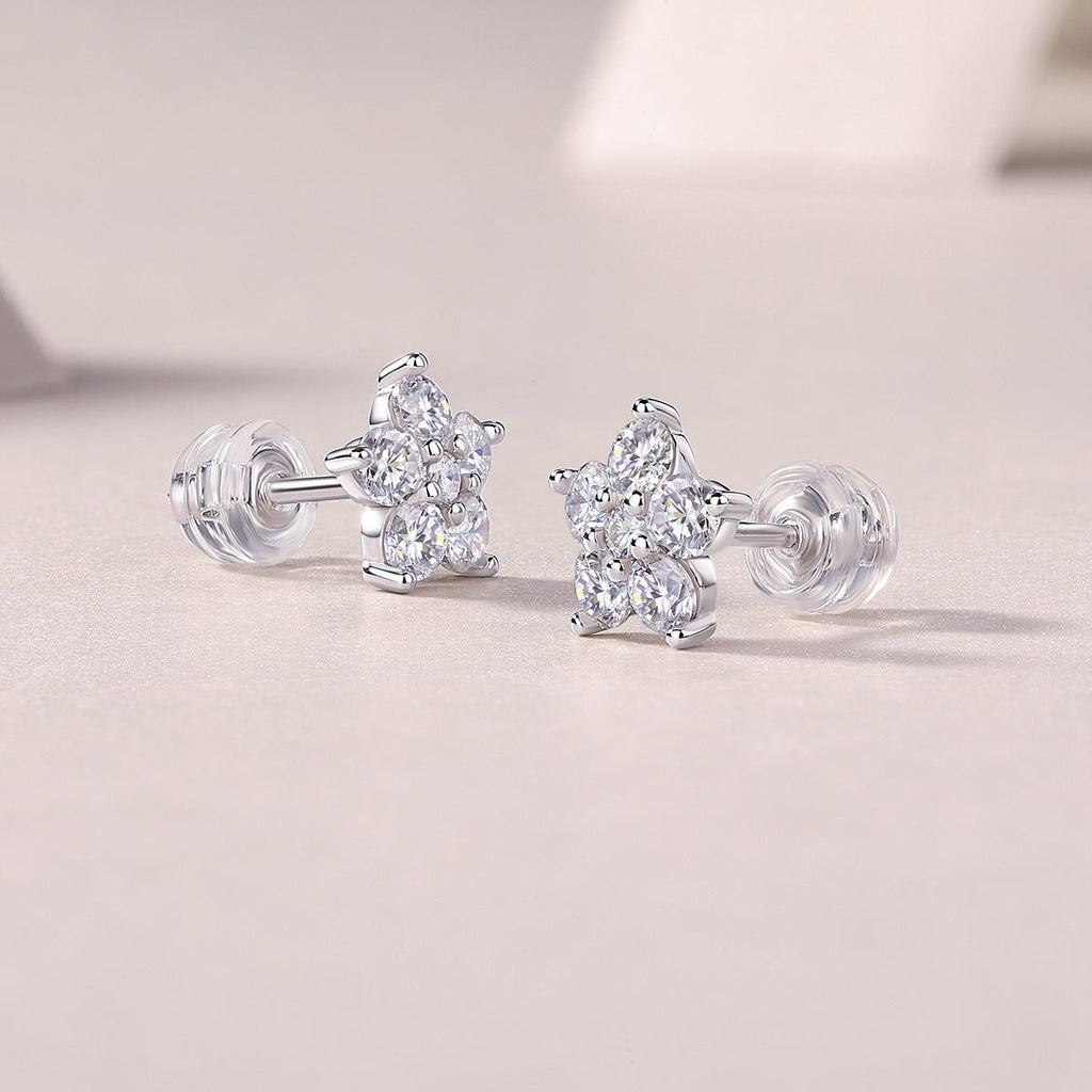 Boucles d'oreilles clous Fleur S925 Argent, Moissanite D-VVS1, 1.4g, boîte cadeau01 - IVOIRART.COM