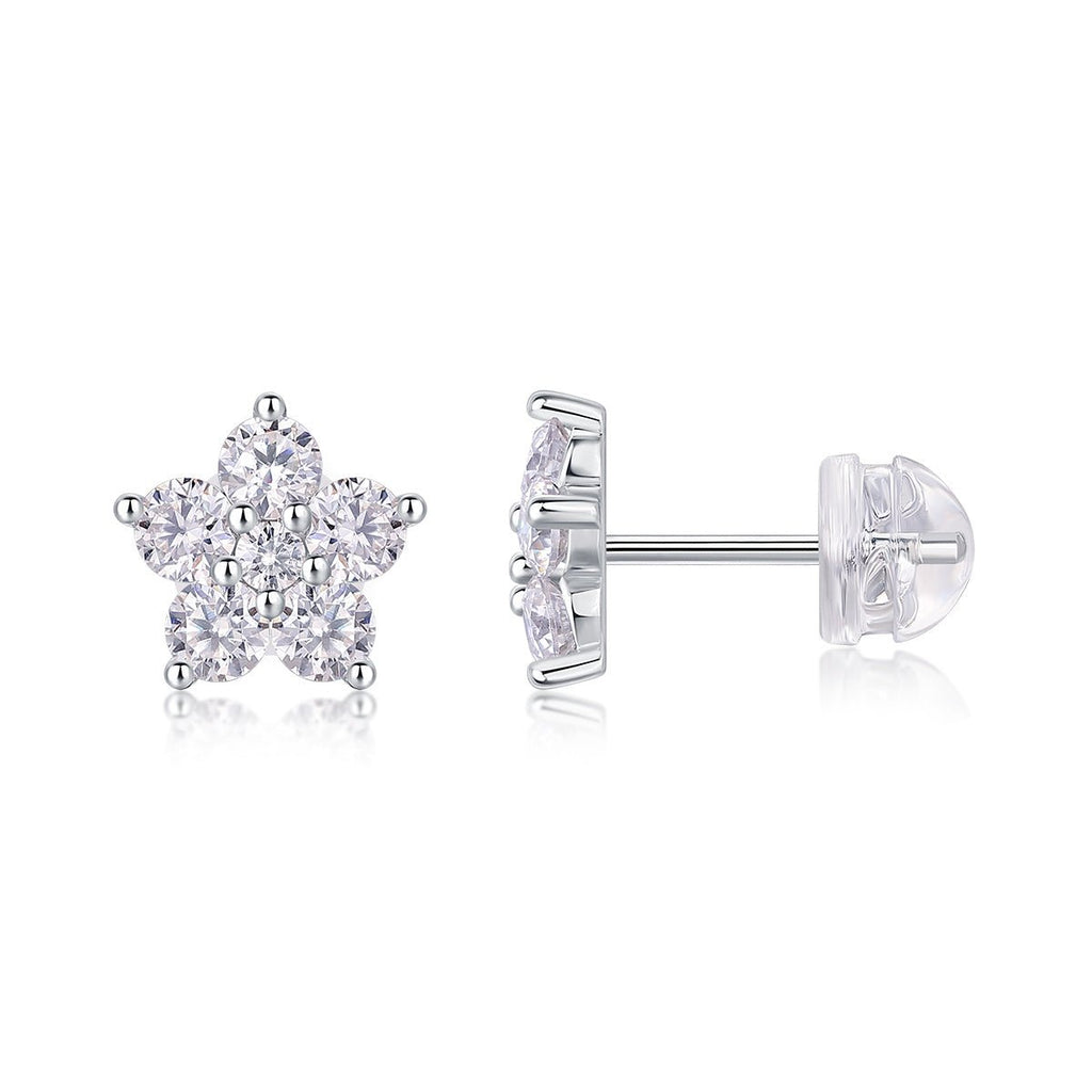 Boucles d'oreilles clous Fleur S925 Argent, Moissanite D-VVS1, 1.4g, boîte cadeau01 - IVOIRART.COM