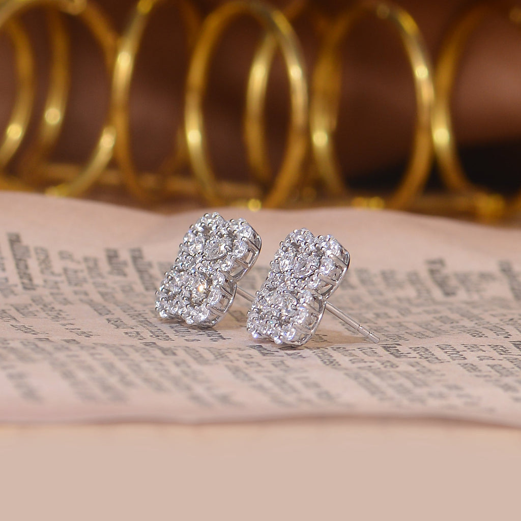 Boucles d'Oreilles Clous Fleur Trèfle Taille Poire Moissanite Argent 925 Plaqué Platine, Certificat GRA, Coffret Cadeau Femme - IVOIRART.COM