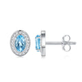 Boucles d'Oreilles Clous Halo 1,65g Argent Sterling S925 Topaze Bleue Ovale et Moissanite, Bijou Plaqué Platine avec Coffret Cadeau - IVOIRART.COM