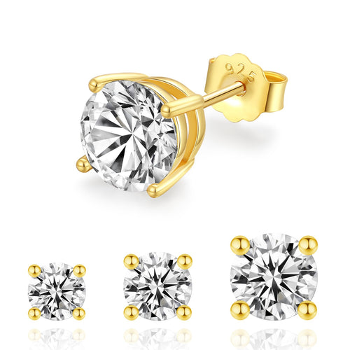 Boucles d'oreilles clous Moissanite femmes plaqué or 14 carats et argent 925, 1 - 3ct - IVOIRART.COM