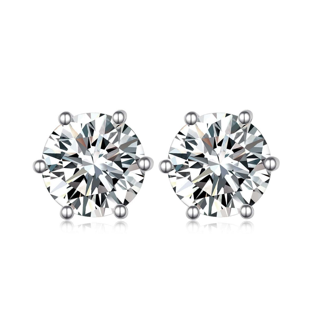 Boucles d'oreilles clous Moissanite S925 argent 4 griffes 1&2ct D-VVS1 1.5&2.2g. - IVOIRART.COM