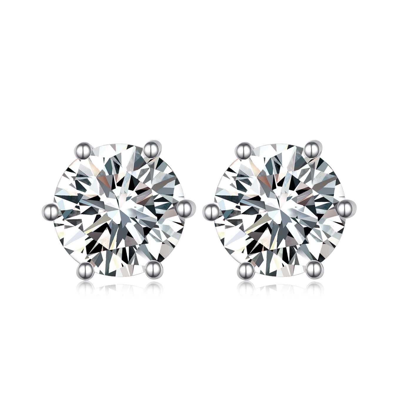 Boucles d'oreilles clous Moissanite S925 argent 4 griffes 1&2ct D-VVS1 1.5&2.2g. - IVOIRART.COM