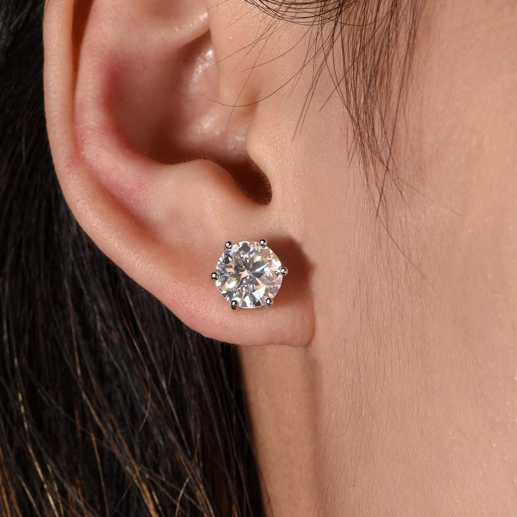 Boucles d'oreilles clous Moissanite S925 argent 4 griffes 1&2ct D-VVS1 1.5&2.2g. - IVOIRART.COM