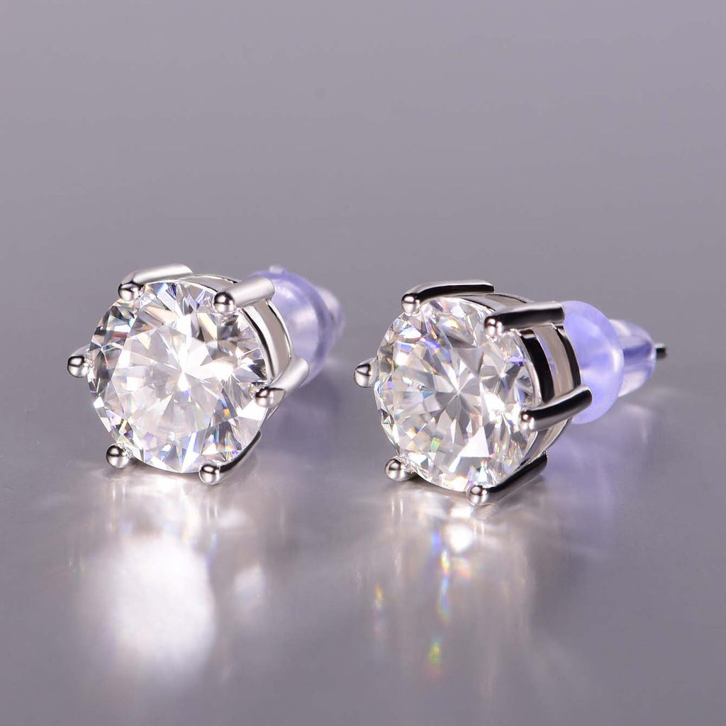 Boucles d'oreilles clous Moissanite S925 argent 4 griffes 1&2ct D-VVS1 1.5&2.2g. - IVOIRART.COM