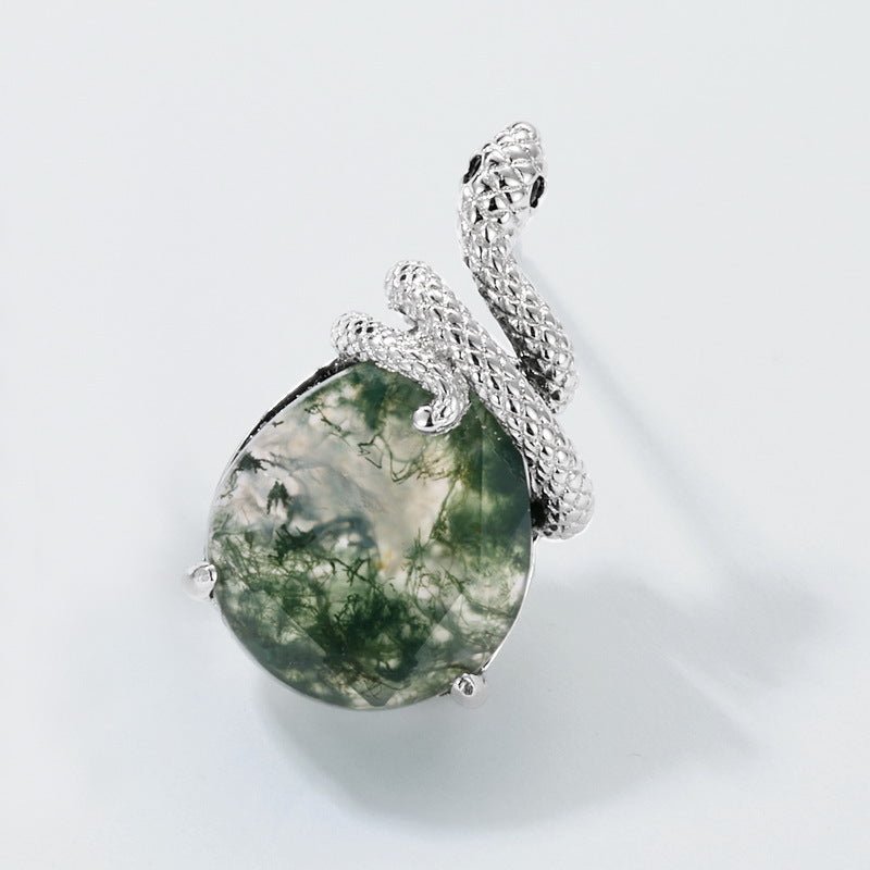Boucles d'oreilles clous serpent élégantes en agate mousse verte naturelle S925F - IVOIRART.COM