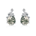 Boucles d'oreilles clous serpent élégantes en agate mousse verte naturelle S925F - IVOIRART.COM