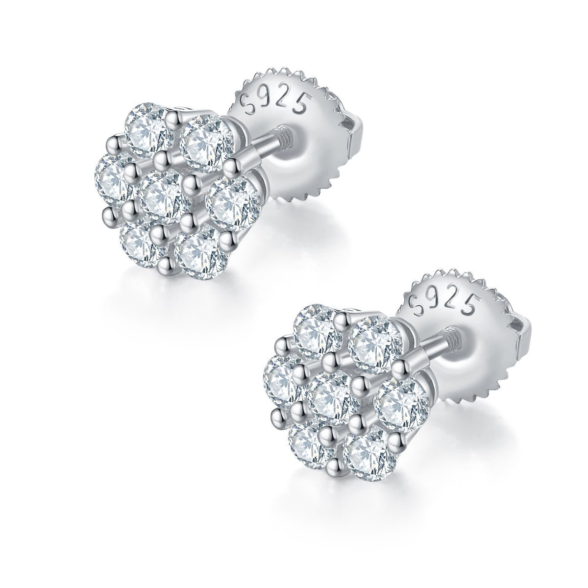 Boucles d'oreilles Clusters 14pcs Moissanite D Couleur VVS1 en Argent 925 S, 1,5g, Fermoir à Vis, Hypoallergénique, Certifiées GRA, Coffret Cadeau - IVOIRART.COM