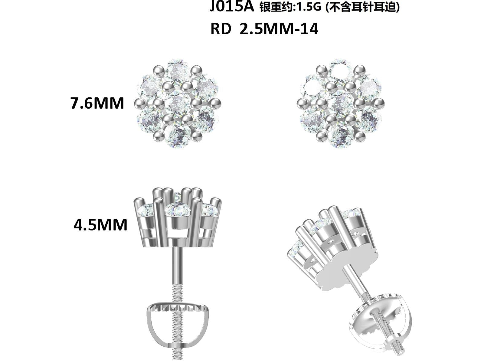 Boucles d'oreilles Clusters 14pcs Moissanite D Couleur VVS1 en Argent 925 S, 1,5g, Fermoir à Vis, Hypoallergénique, Certifiées GRA, Coffret Cadeau - IVOIRART.COM
