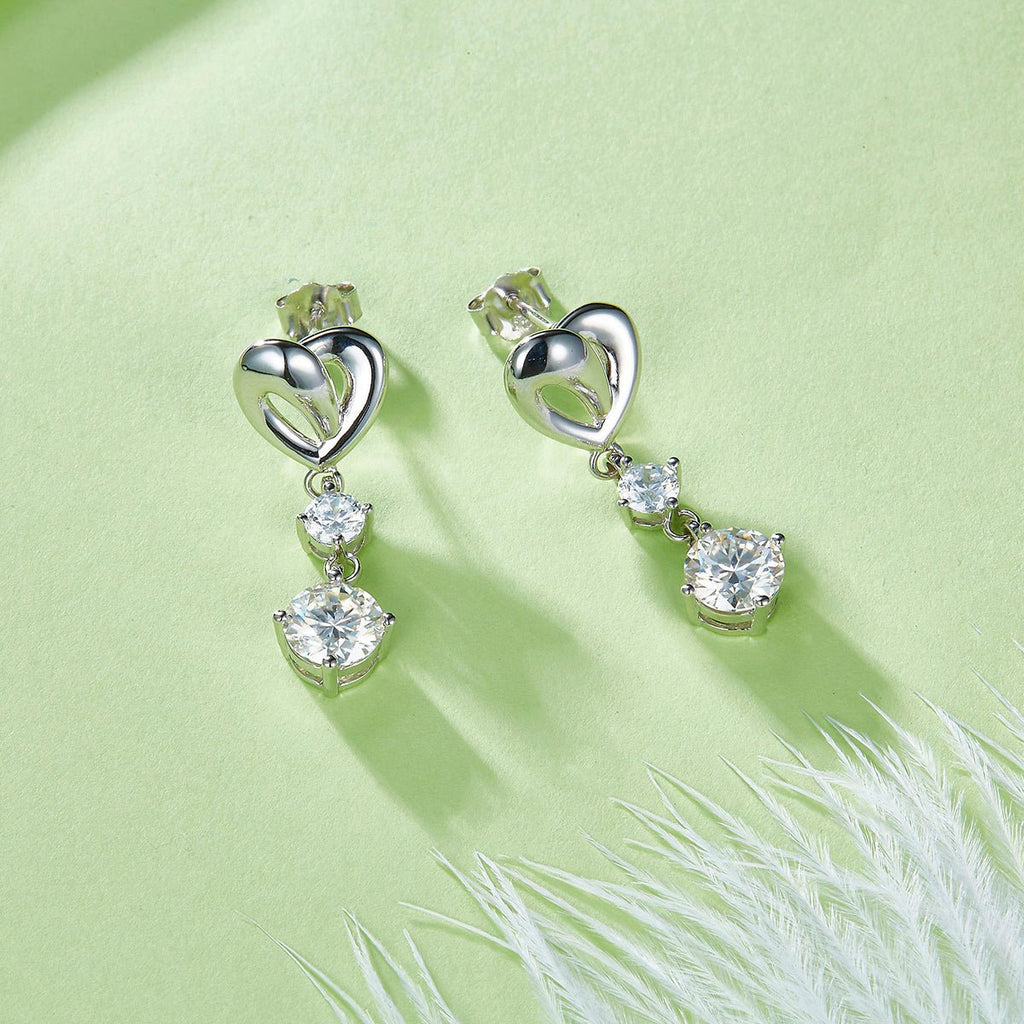 Boucles d'oreilles cœur abstrait S925 argent 1ct Moissanite D-VVS1 3.7gPt - IVOIRART.COM