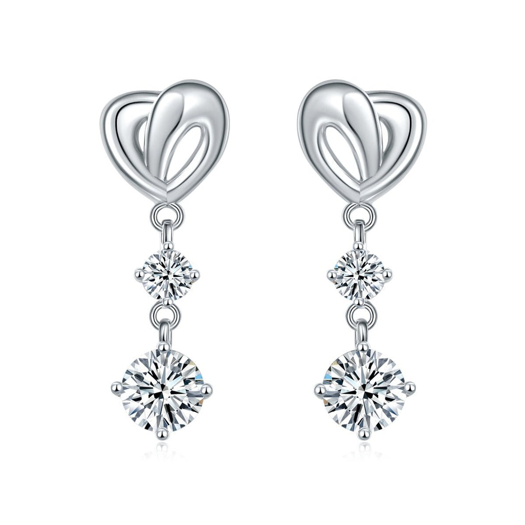 Boucles d'oreilles cœur abstrait S925 argent 1ct Moissanite D-VVS1 3.7gPt - IVOIRART.COM