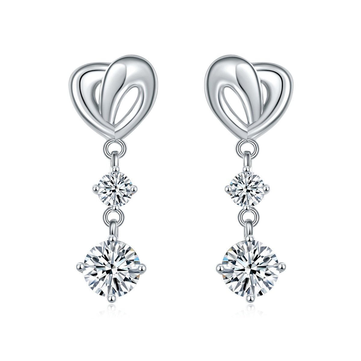 Boucles d'oreilles cœur abstrait S925 argent 1ct Moissanite D-VVS1 3.7gPt - IVOIRART.COM