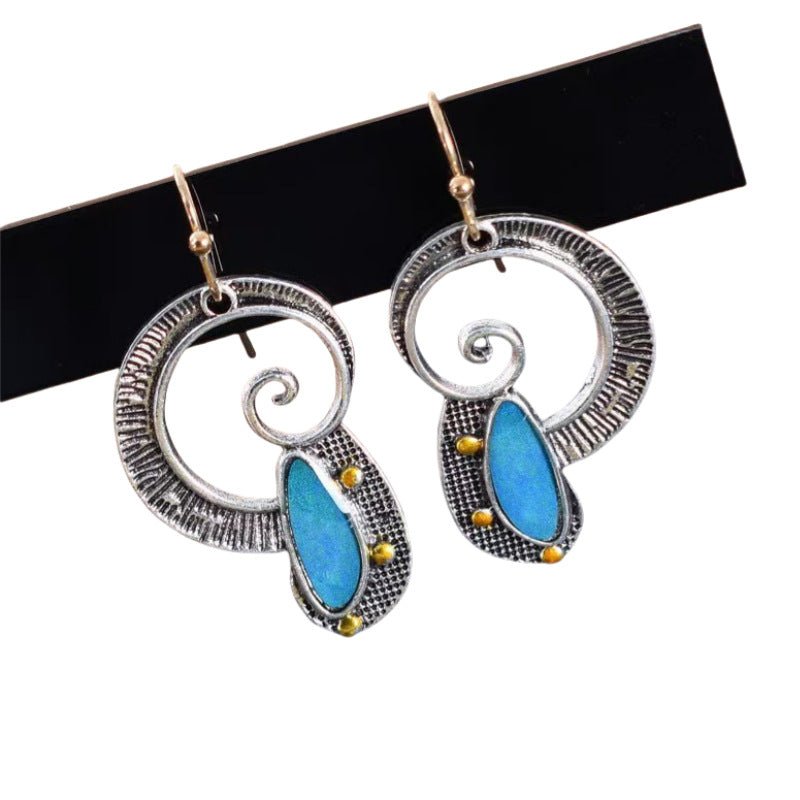 Boucles d’oreilles créatives en saphir à incrustation spirale avec accents jaunes éclatants - IVOIRART.COM