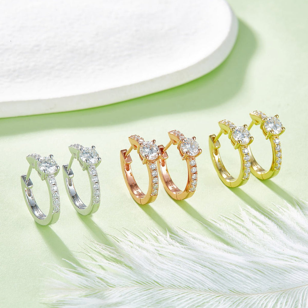 Boucles d'oreilles créoles 4,1 g en argent sterling S925, moissanite 5 mm, plaqué platine, certificat GRA, coffret cadeau - IVOIRART.COM