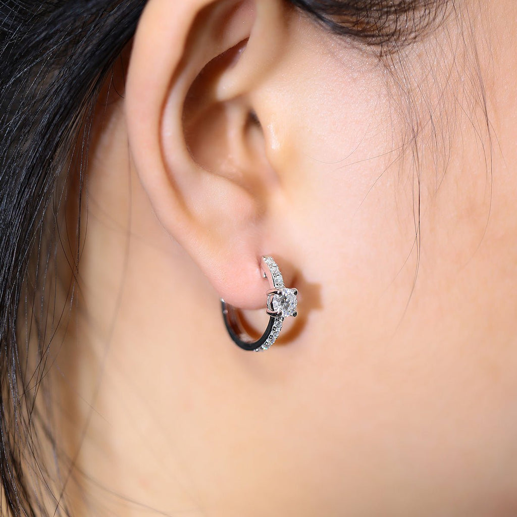 Boucles d'oreilles créoles 4,1 g en argent sterling S925, moissanite 5 mm, plaqué platine, certificat GRA, coffret cadeau - IVOIRART.COM