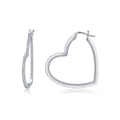 Boucles d'oreilles créoles coeur S925 argenté plaqué platine 44 moissanites 5.4g - IVOIRART.COM