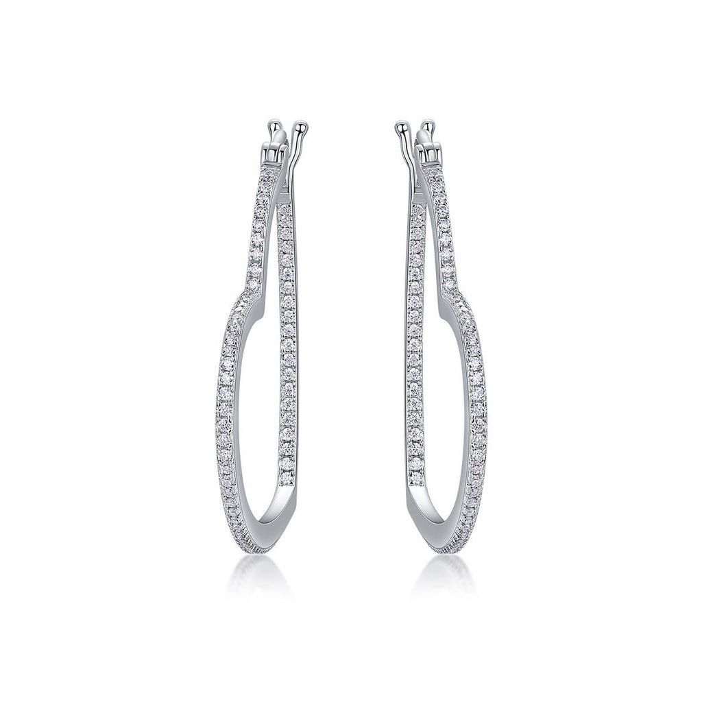 Boucles d'oreilles créoles coeur S925 argenté plaqué platine 44 moissanites 5.4g - IVOIRART.COM