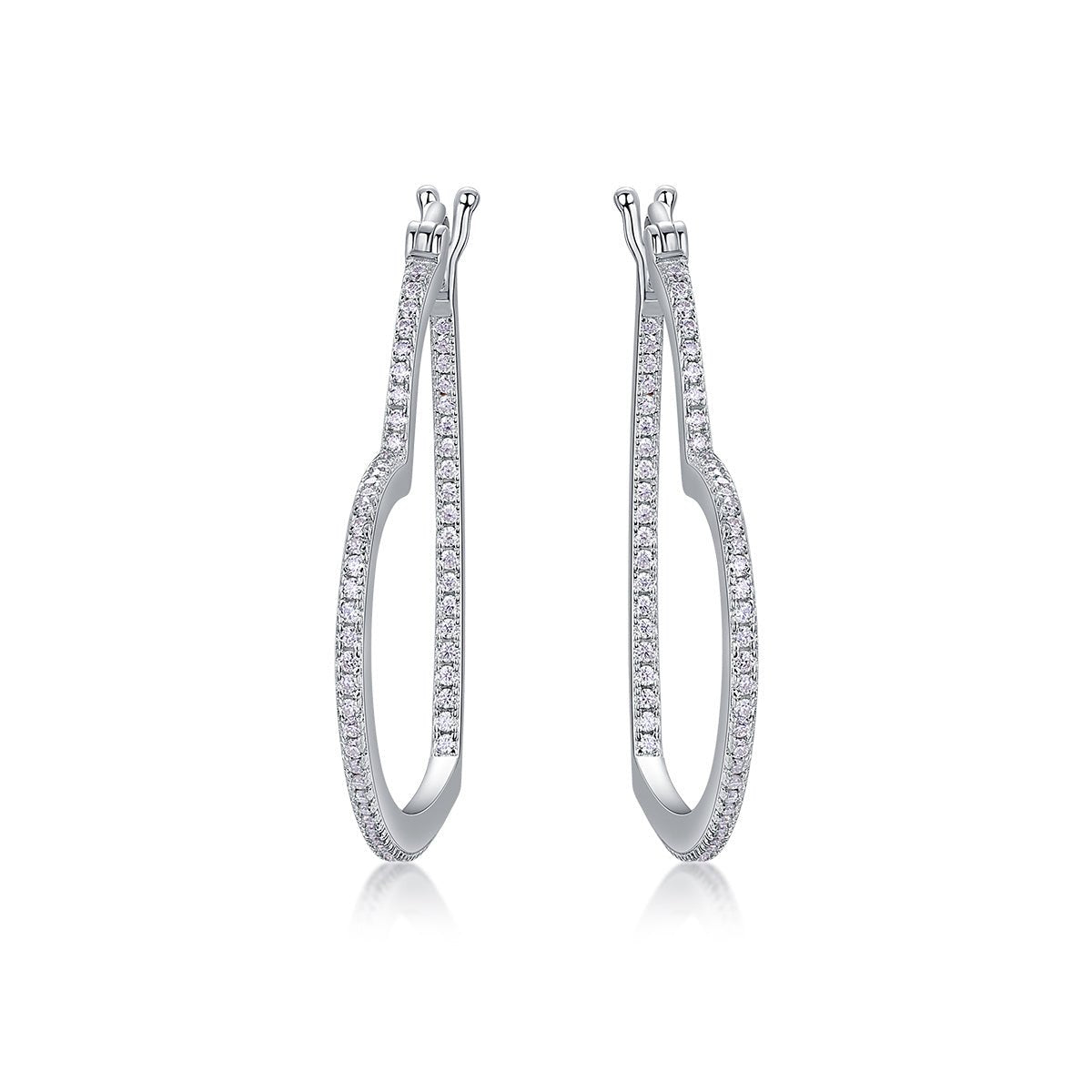 Boucles d'oreilles créoles coeur S925 argenté plaqué platine 44 moissanites 5.4g - IVOIRART.COM