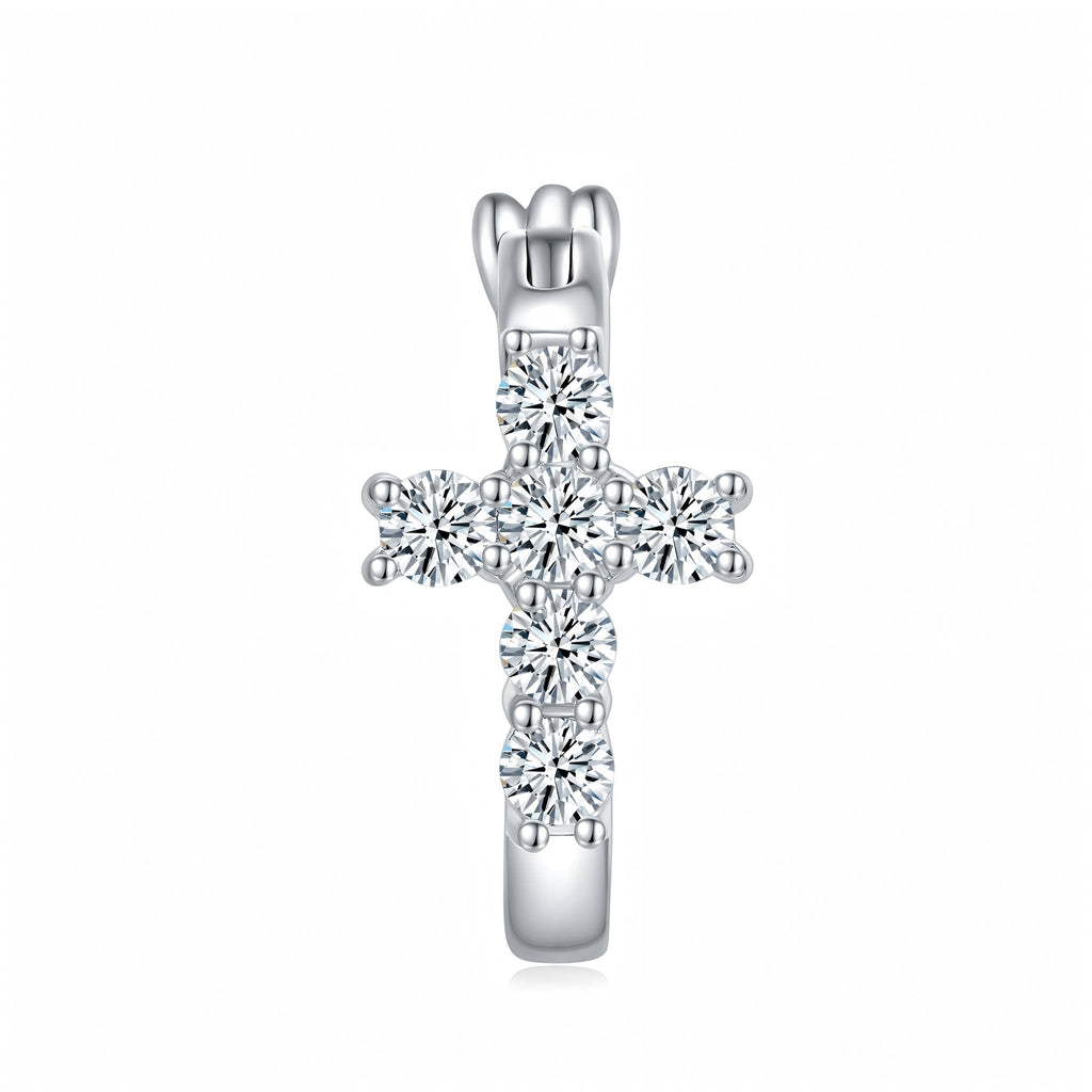 Boucles d'oreilles créoles croix en argent sterling S925 avec moissanite et platine - IVOIRART.COM