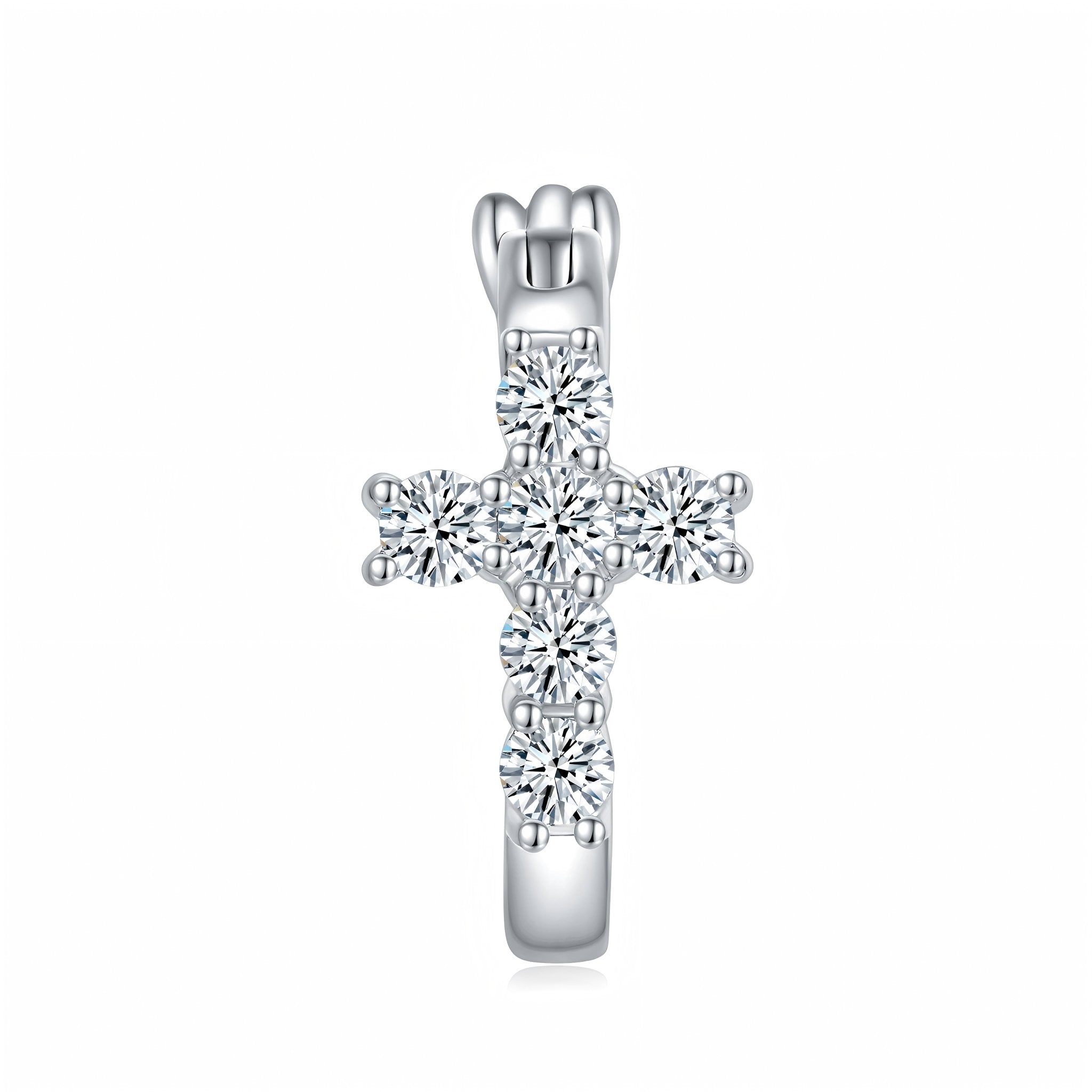Boucles d'oreilles créoles croix en argent sterling S925 avec moissanite et platine - IVOIRART.COM