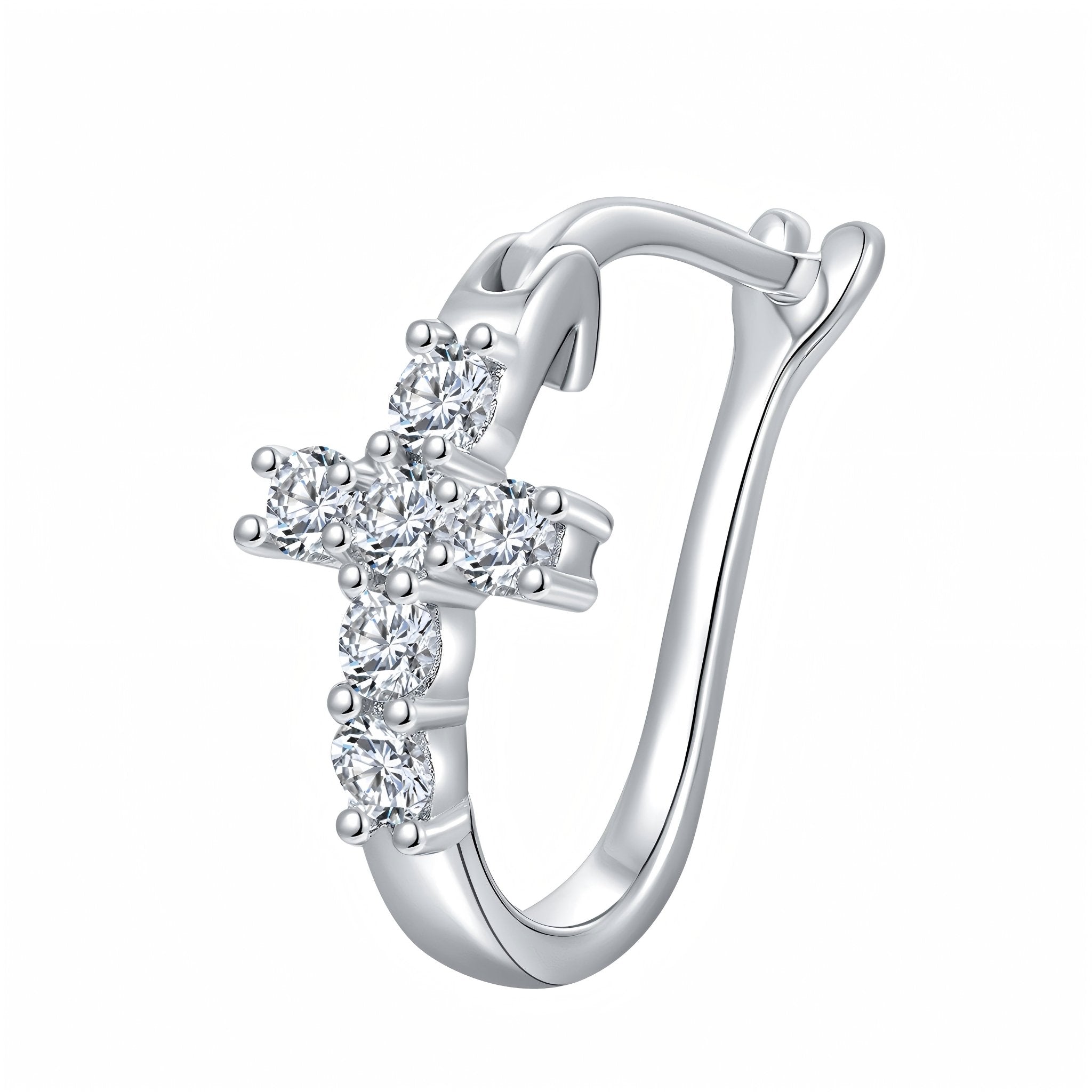 Boucles d'oreilles créoles croix en argent sterling S925 avec moissanite et platine - IVOIRART.COM