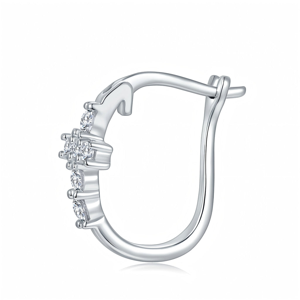 Boucles d'oreilles créoles croix en argent sterling S925 avec moissanite et platine - IVOIRART.COM