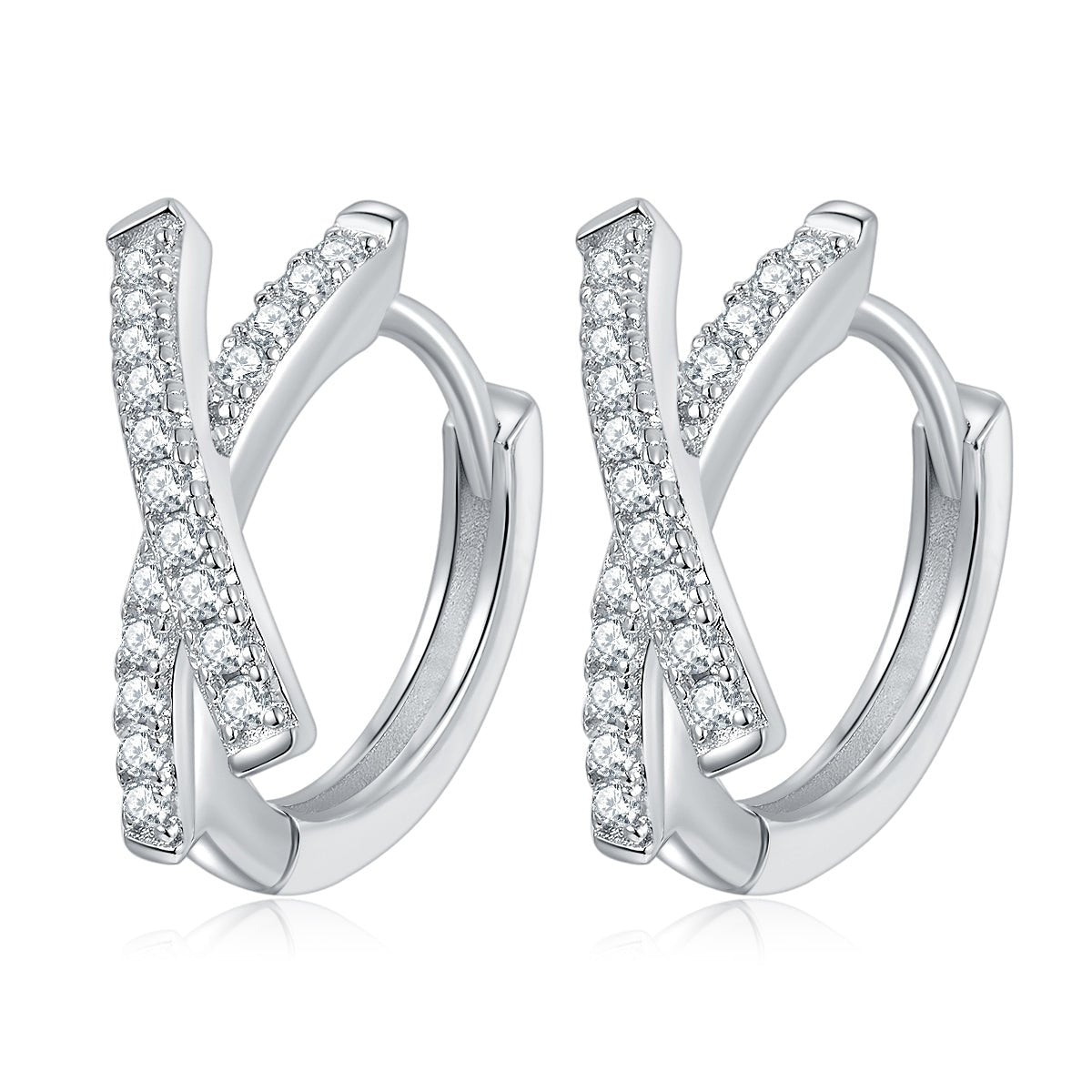 Boucles d'oreilles créoles croix moissanite argent S925 plaqué platine serties GRA - IVOIRART.COM