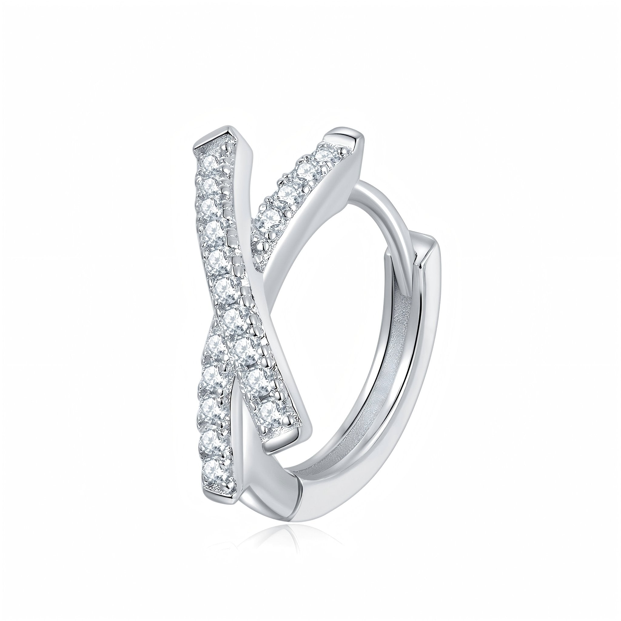 Boucles d'oreilles créoles croix moissanite argent S925 plaqué platine serties GRA - IVOIRART.COM