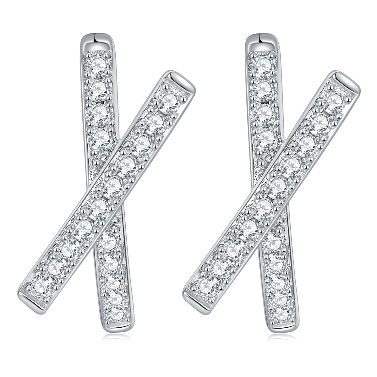 Boucles d'oreilles créoles croix moissanite argent S925 plaqué platine serties GRA - IVOIRART.COM