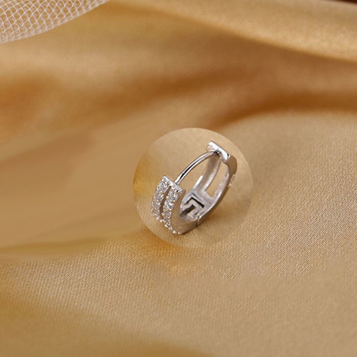 Boucles d'Oreilles Créoles Double Anneau en Argent 999 Zircon, Style Luxe et Tendance, Cadeau Idéal Anniversaire et Fêtes - IVOIRART.COM