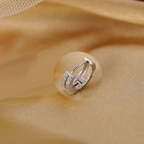 Boucles d'Oreilles Créoles Double Anneau en Argent 999 Zircon, Style Luxe et Tendance, Cadeau Idéal Anniversaire et Fêtes - IVOIRART.COM