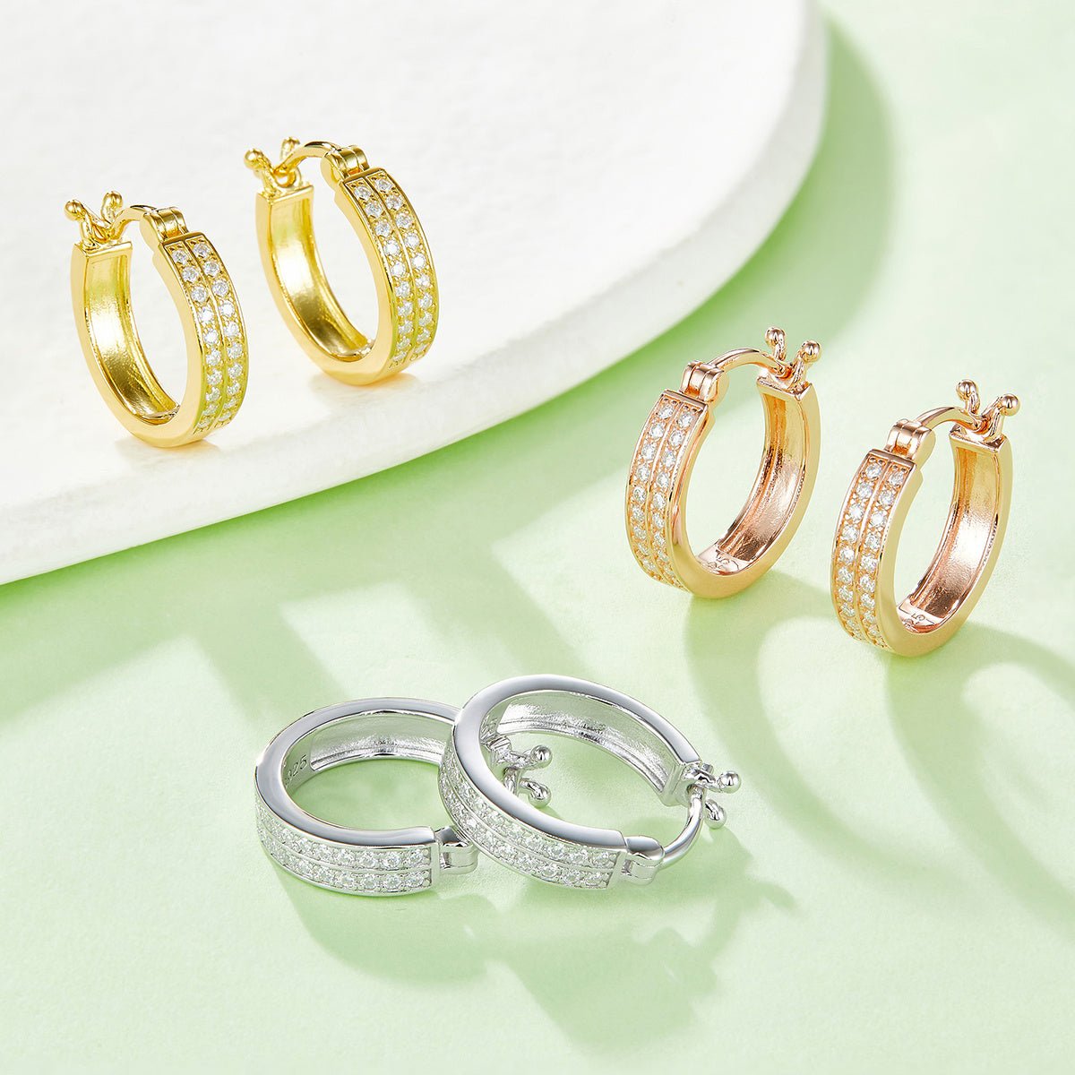 Boucles d'oreilles créoles doublées moissanite 16mm argent S925 3,3g, plaquées platine, fermoir charnière, certificat GRA, coffret cadeau femme - IVOIRART.COM