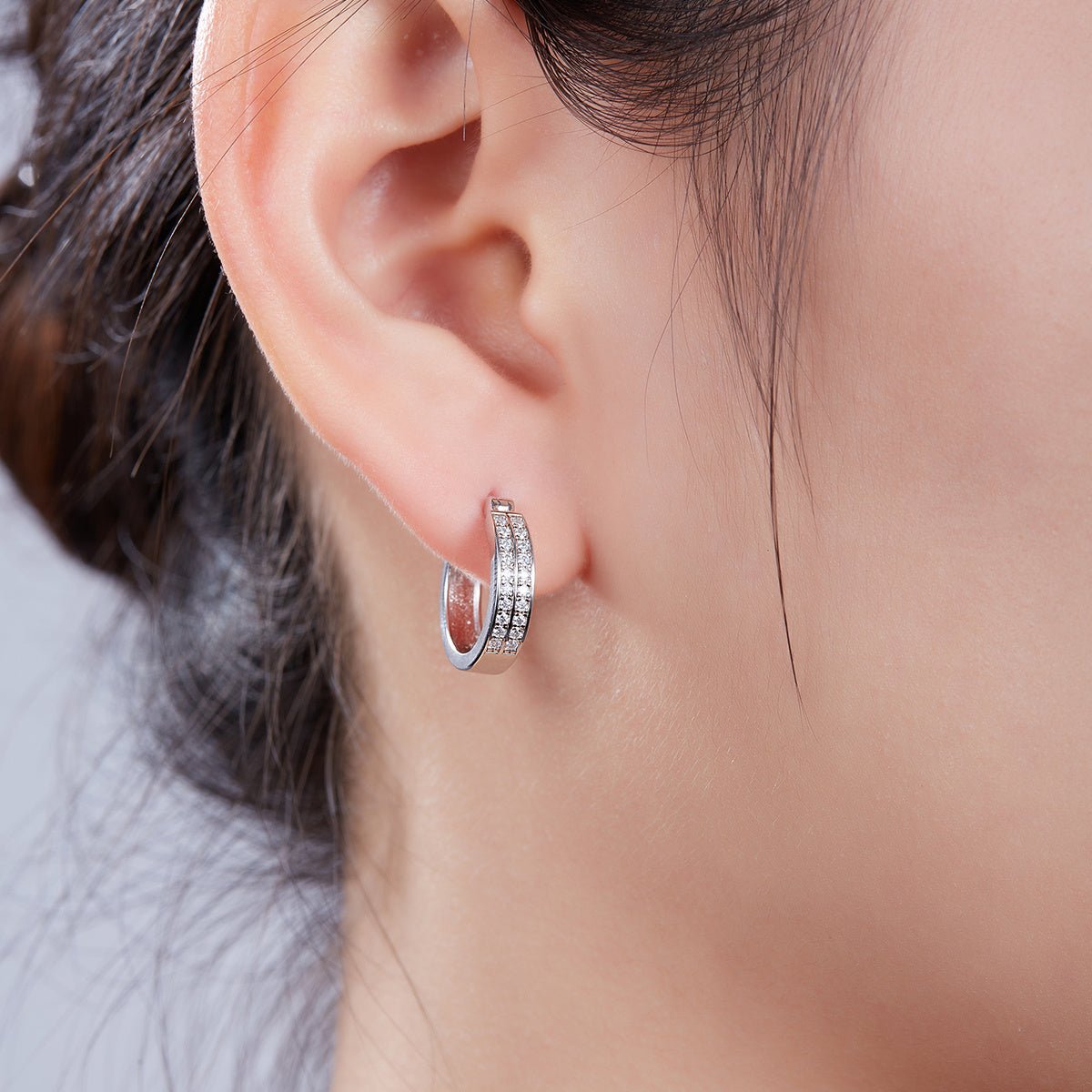 Boucles d'oreilles créoles doublées moissanite 16mm argent S925 3,3g, plaquées platine, fermoir charnière, certificat GRA, coffret cadeau femme - IVOIRART.COM