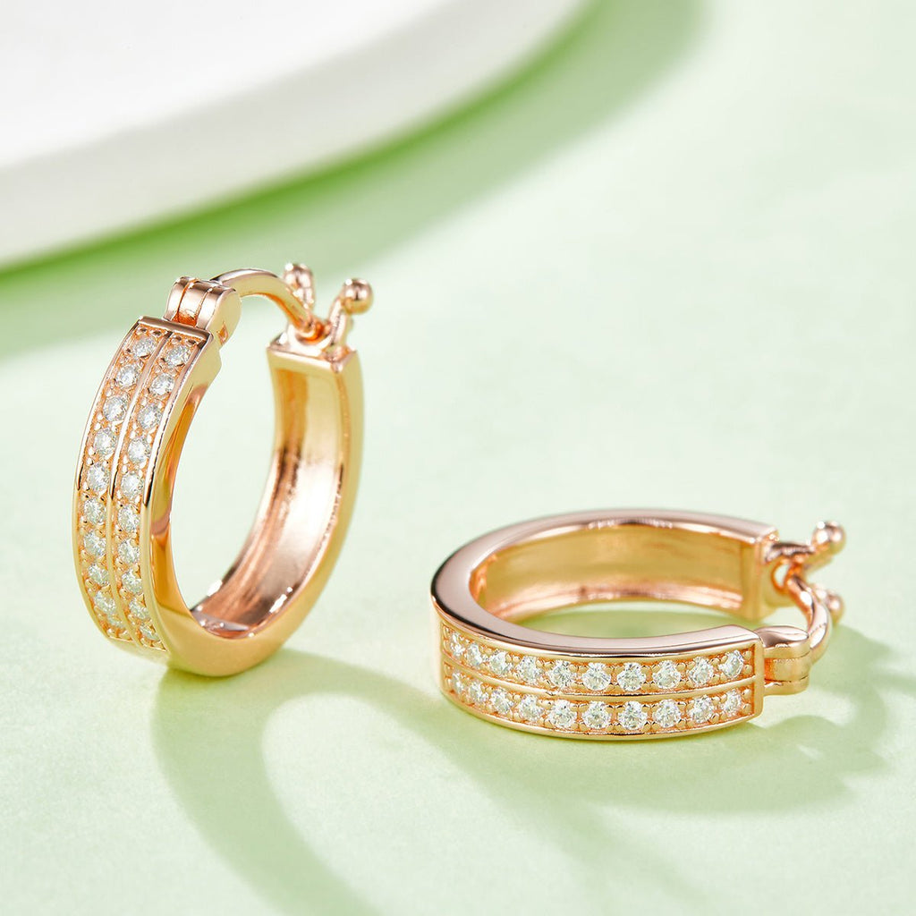 Boucles d'oreilles créoles doublées moissanite 16mm argent S925 3,3g, plaquées platine, fermoir charnière, certificat GRA, coffret cadeau femme - IVOIRART.COM