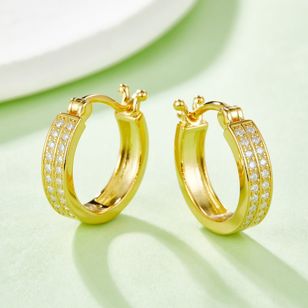 Boucles d'oreilles créoles doublées moissanite 16mm argent S925 3,3g, plaquées platine, fermoir charnière, certificat GRA, coffret cadeau femme - IVOIRART.COM