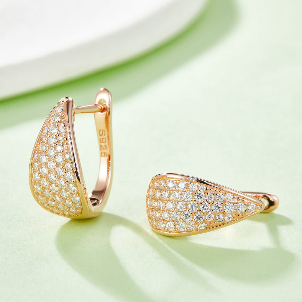 Boucles d'oreilles créoles en argent sterling S925 3,1g avec 83 moissanites pavées - IVOIRART.COM