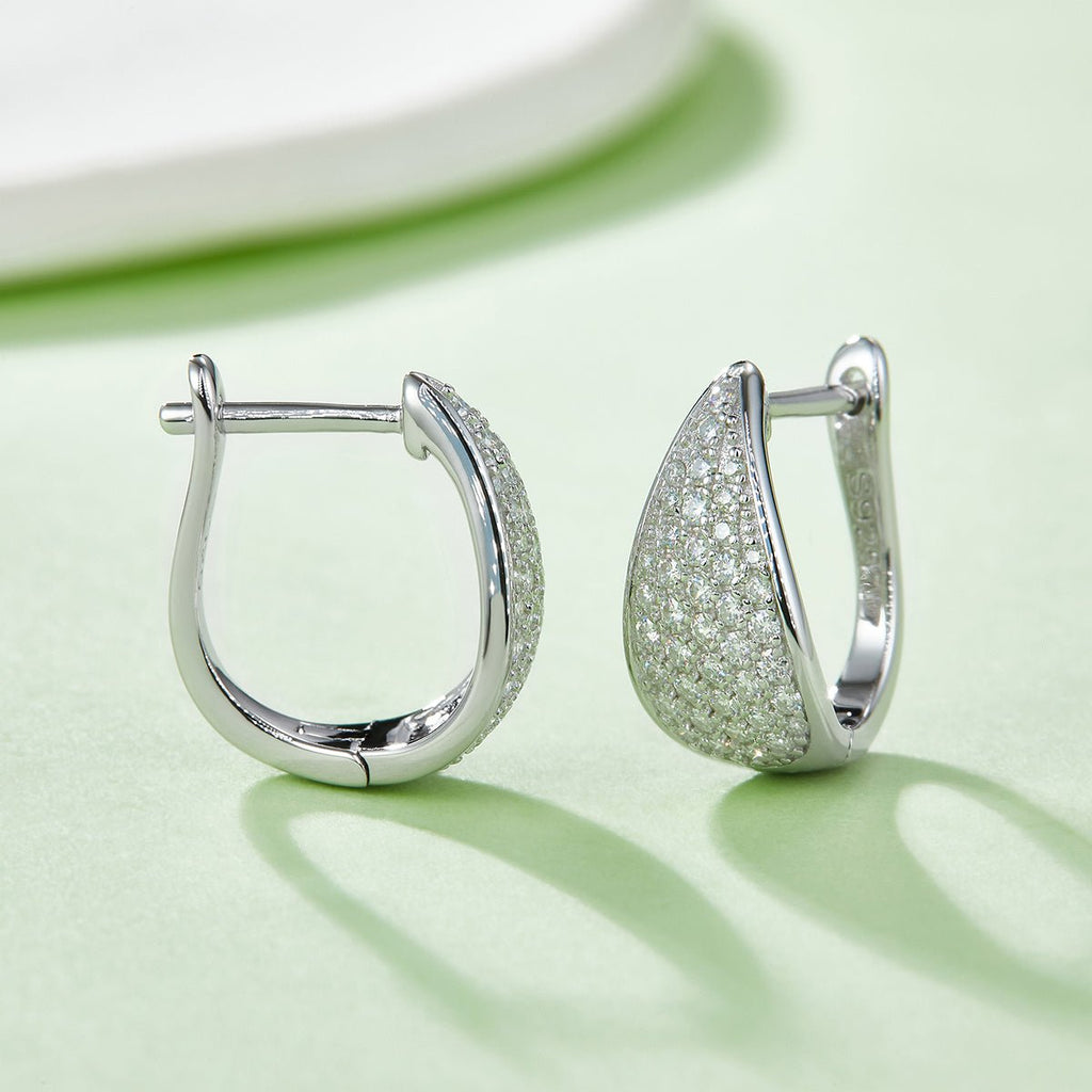 Boucles d'oreilles créoles en argent sterling S925 3,1g avec 83 moissanites pavées - IVOIRART.COM