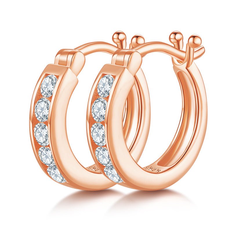 Boucles d'oreilles créoles en argent sterling S925 3,3g avec 10 moissanites serties canal 15,5mm, plaqué platine, boîte cadeau femme - IVOIRART.COM