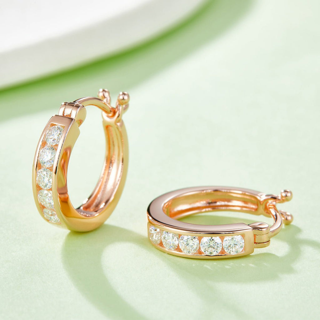 Boucles d'oreilles créoles en argent sterling S925 3,3g avec 10 moissanites serties canal 15,5mm, plaqué platine, boîte cadeau femme - IVOIRART.COM