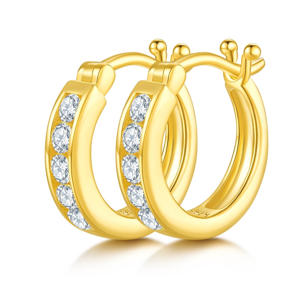 Boucles d'oreilles créoles en argent sterling S925 3,3g avec 10 moissanites serties canal 15,5mm, plaqué platine, boîte cadeau femme - IVOIRART.COM