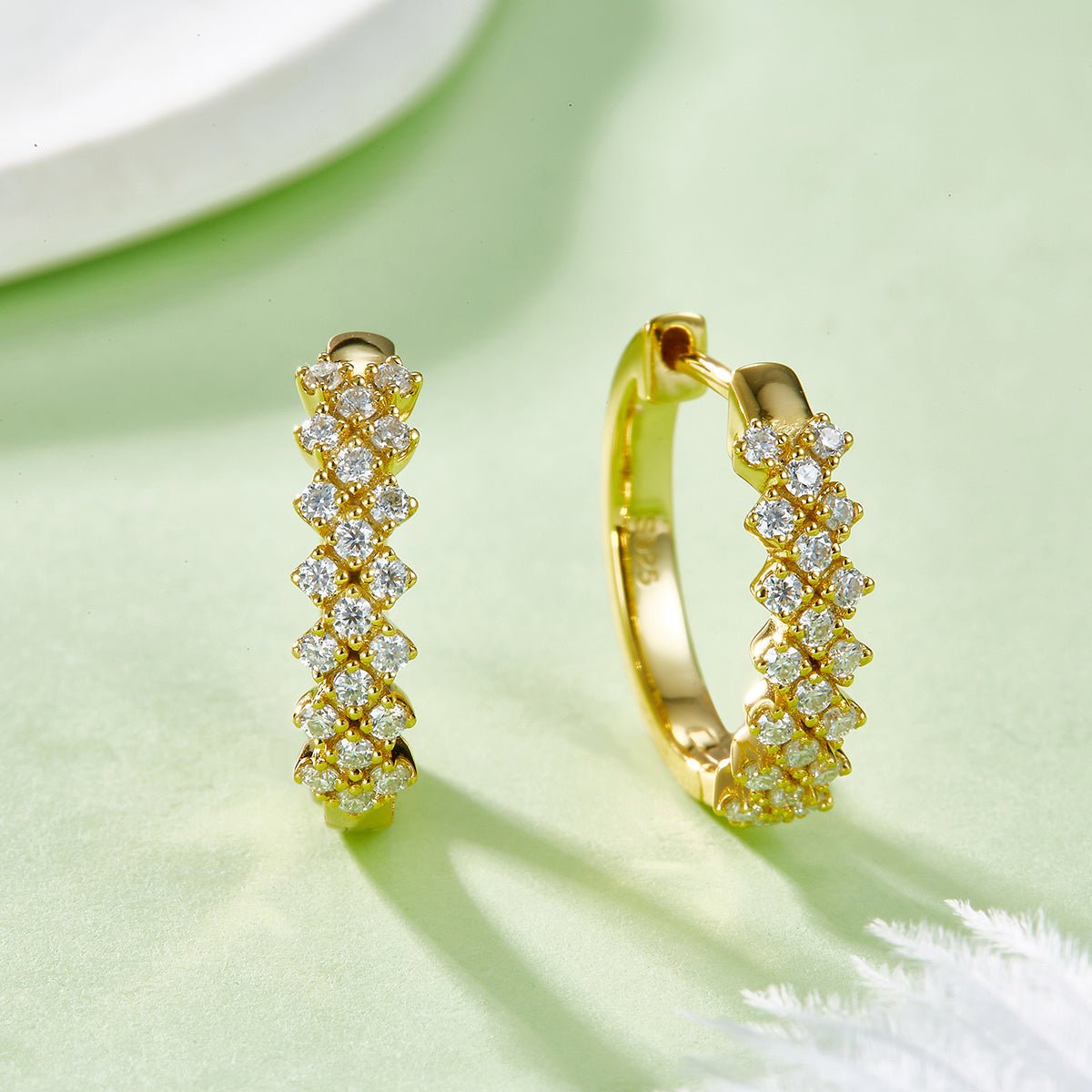 Boucles d'oreilles créoles en argent sterling S925 3,8 g avec moissanite, 17 mm, motif vague pavé, certifiées GRA, plaquées platine, coffret cadeau pour femmes - IVOIRART.COM