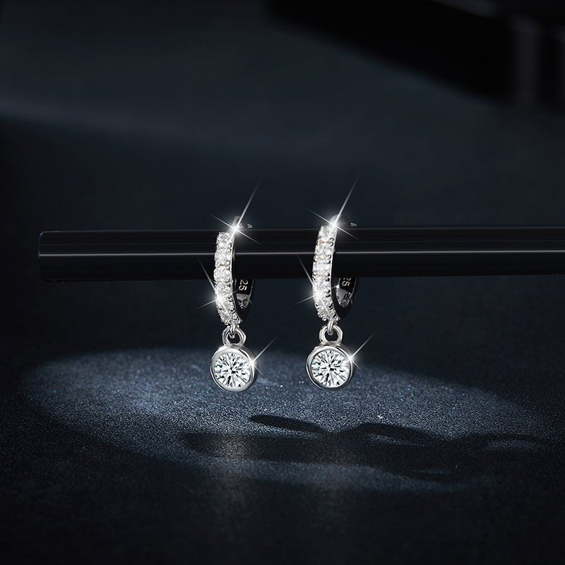 Boucles d’oreilles créoles en argent sterling S925 avec moissanite pavée, pendentif rond, plaqué platine, certificat GRA, coffret cadeau pour femmes - IVOIRART.COM