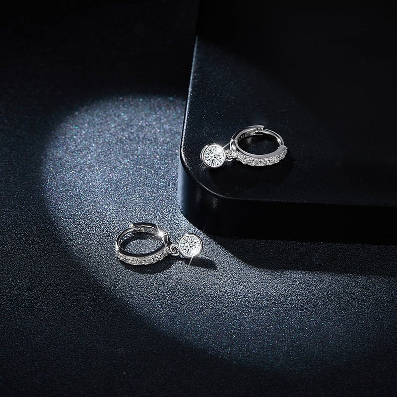 Boucles d’oreilles créoles en argent sterling S925 avec moissanite pavée, pendentif rond, plaqué platine, certificat GRA, coffret cadeau pour femmes - IVOIRART.COM