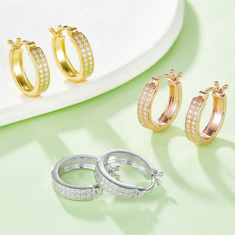Boucles d'oreilles créoles en argent sterling S925 Moissanite double rangée - IVOIRART.COM