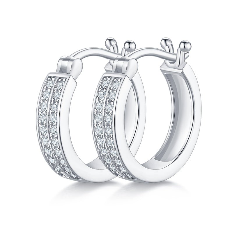 Boucles d'oreilles créoles en argent sterling S925 Moissanite double rangée - IVOIRART.COM