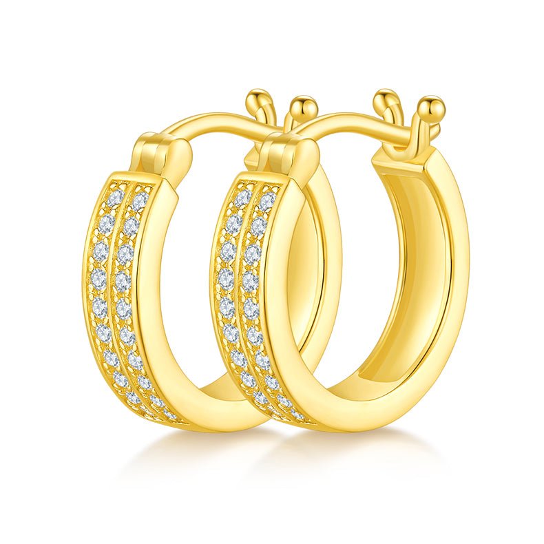 Boucles d'oreilles créoles en argent sterling S925 Moissanite double rangée - IVOIRART.COM