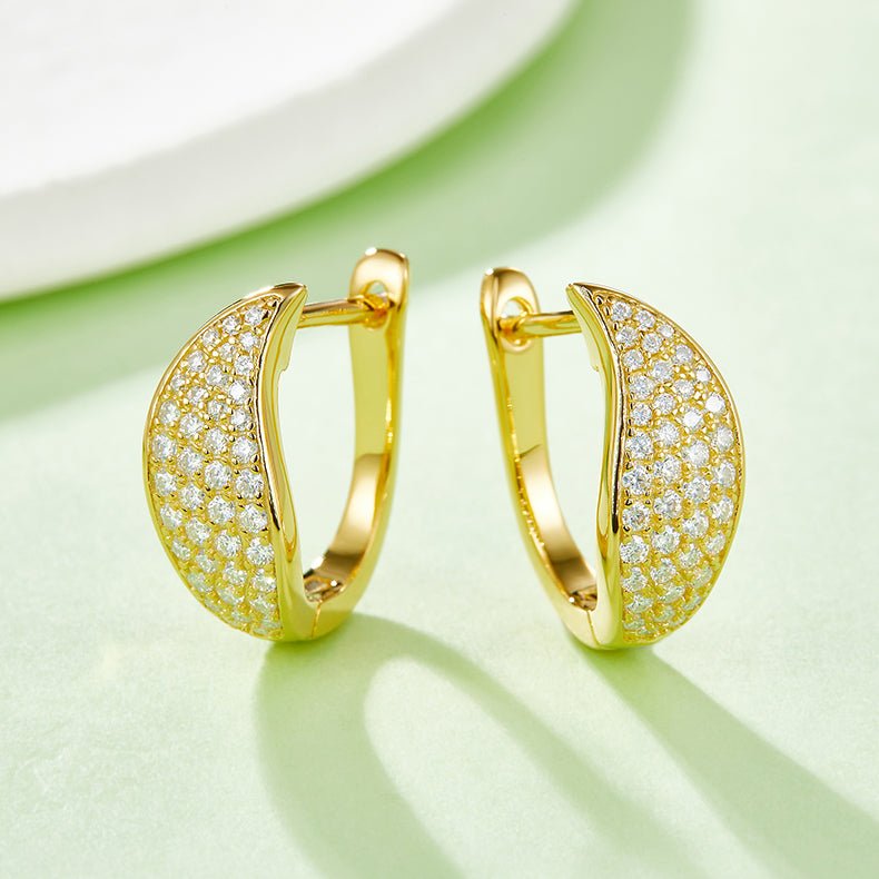 Boucles d’oreilles créoles en argent sterling S925 moissanite pavée U - IVOIRART.COM