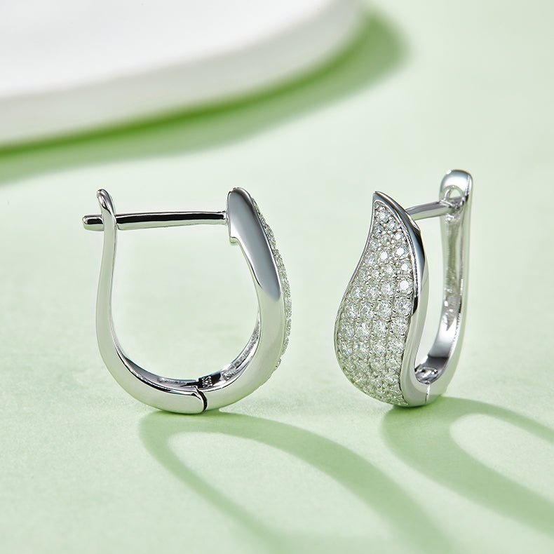Boucles d’oreilles créoles en argent sterling S925 moissanite pavée U - IVOIRART.COM