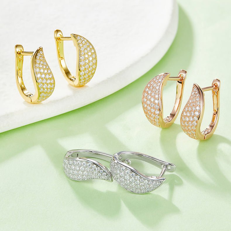 Boucles d’oreilles créoles en argent sterling S925 moissanite pavée U - IVOIRART.COM