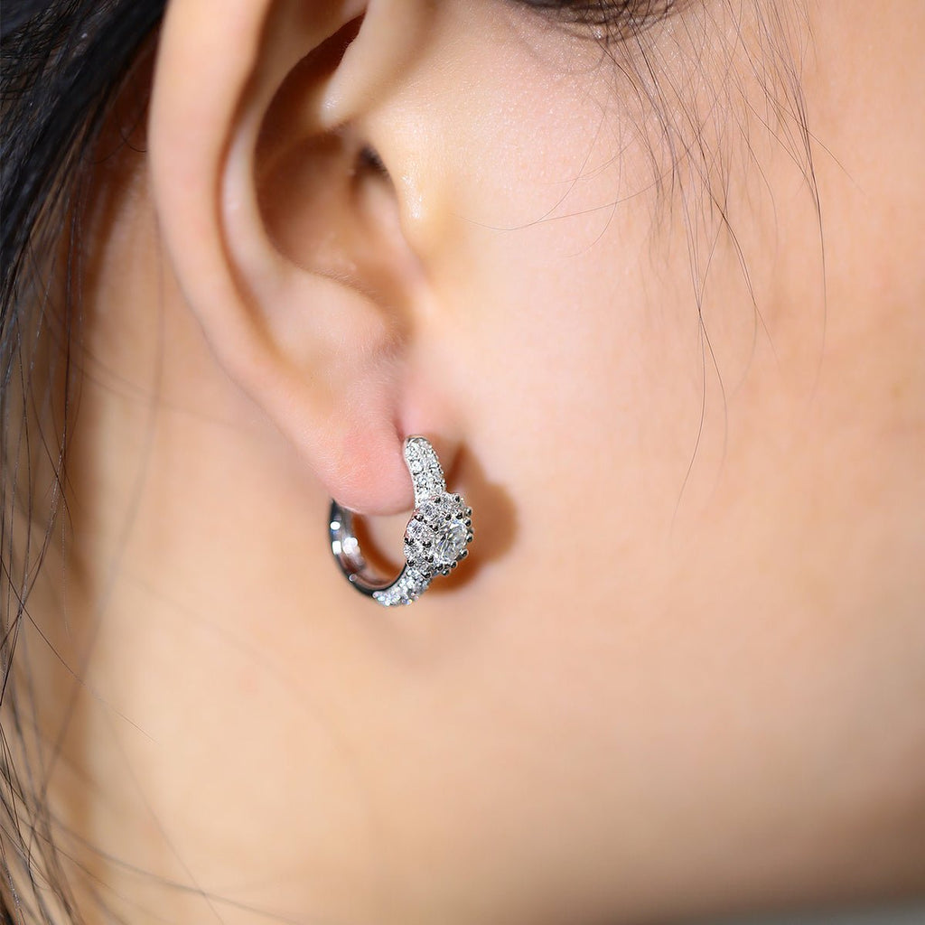 Boucles d'oreilles créoles halo en moissanite 5mm argent sterling S925 5,4g - IVOIRART.COM